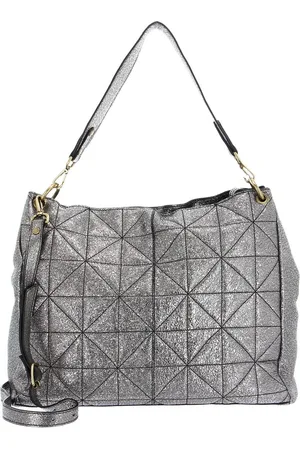 Caterina Lucchi Leren Shopper Schoudertas Urban Laminated Shoulder Bag Zilverkleurig