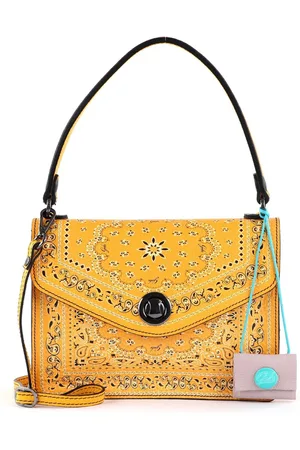 Gabs Leren Schoudertas Avondtas Antonella TG Bandana Ruga Shoulder Bag Donkergeel