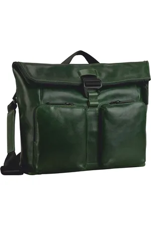 Leonhard Heyden Leren Schoudertas met laptopvak Porto Messenger Donkergroen