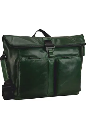 Leonhard Heyden Leren Schoudertas met laptopvak Porto Messenger Donkergroen