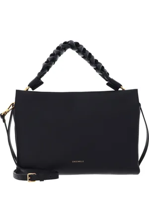 Coccinelle Leren Schoudertas Boheme Grana Double Crossbody Double Grainy Leather Zwart