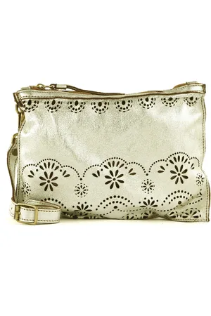 Caterina Lucchi Leren Schoudertas Catania Pochette Zilverkleurig