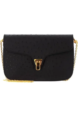 Coccinelle Leren Schoudertas Beat Ostrich Crossbody Zwart
