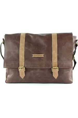 Bruno Banani Leren Schoudertas Laptoptas met laptopvak Glenn Postbag Bruine