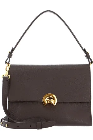 Coccinelle Leren Schoudertas Binxie Handbag Grained Leather Donkerbruin