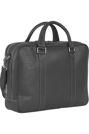 Leonhard Heyden Leren Afzonderlijke gevallen Schoudertas met laptopvak Bergamo Zipped Briefcase 2 Zwart
