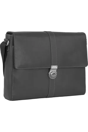 Leonhard Heyden Leren Schoudertas Afzonderlijke gevallen met laptopvak Bergamo Messenger Bag Zwart