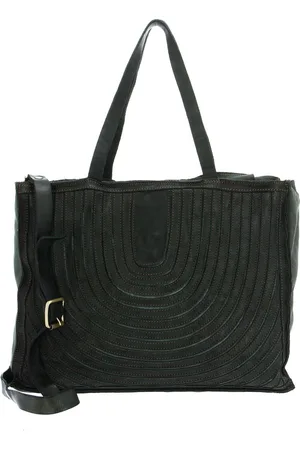 Caterina Lucchi Leren Shopper Schoudertas Stripes Tapiro Shopping Bag Groen
