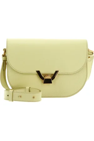 Coccinelle Leren Schoudertas Dew Crossbody Grained Leather Lichtgeel