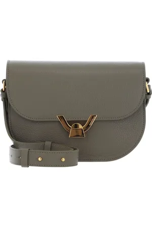 Coccinelle Leren Schoudertas Dew Crossbody Grained Leather Olijfgroen