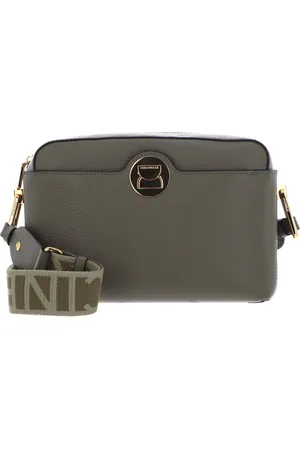 Coccinelle Leren Schoudertas Liya Signature Crossbody Grained Leather Olijfgroen