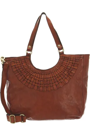 Campomaggi Leren Shopper Schoudertas Woven Leather Bags Shopping Bag Bruine