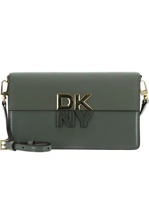 DKNY Leren Schoudertas Handtas Echo Clutch Olijfgroen