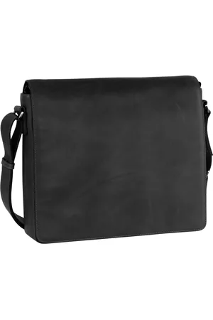 Leonhard Heyden Leren Schoudertas Laptoptas met laptopvak Ottawa Crossbody Bag Zwart