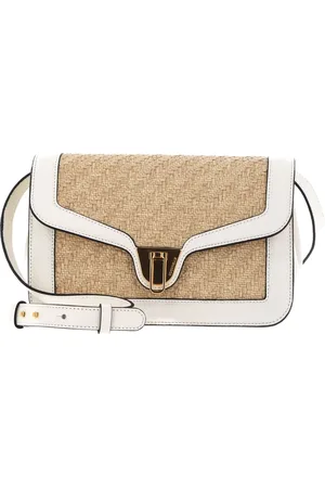 Coccinelle Schoudertas Marvin Twist Rafia Handbag Beige Wit