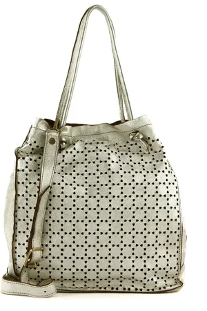 Caterina Lucchi Leren Shopper Schoudertas Catania Shopping Bag Zilverkleurig