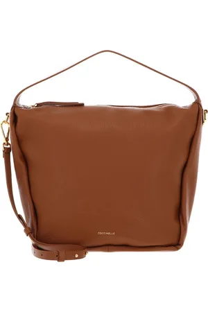 Coccinelle Leren Schoudertas Dorian Shoulder Bag Grained Leather Lichtbruin