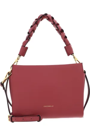 Coccinelle Leren Schoudertas Boheme Grana Double Crossbody Double Grainy Leather Lichtrood