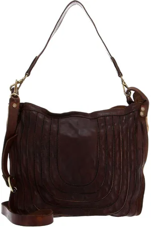 Caterina Lucchi Leren Shopper Schoudertas Stripes Tapiro Shoulder Bag Bruine