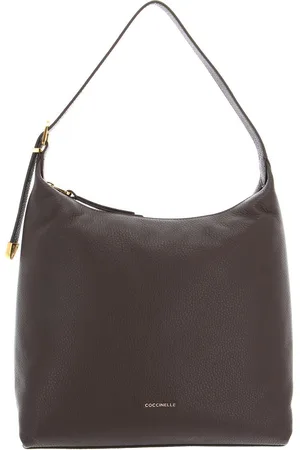 Coccinelle Leren Schoudertas Gleen Handbag Grained Leather Donkerbruin