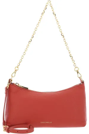 Coccinelle Leren Schoudertas Aura Mini Bag Grained Leather Lichtrood