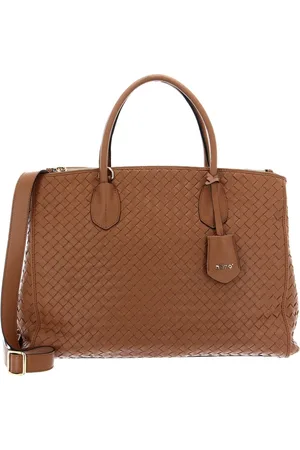 Abro+ Leren Business tas Schoudertas met laptopvak Leather Piuma Weaving Businessshopper Busy Bruine