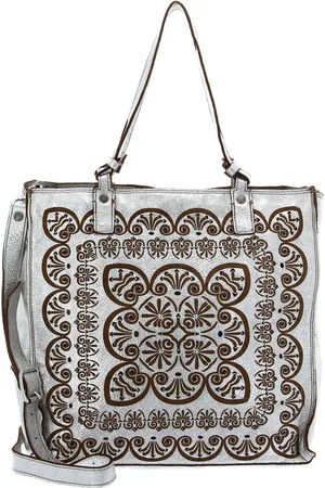 Caterina Lucchi Leren Schoudertas Peperomia Shopping Bag Zilverkleurig