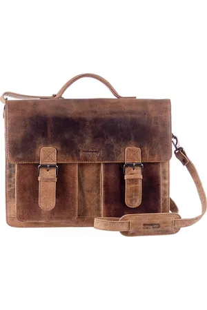 Greenland Leren Afzonderlijke gevallen Schoudertas Montana Briefcase Bruine