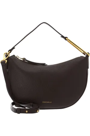 Coccinelle Leren Schoudertas Priscilla Handbag Grained Leather Donkerbruin