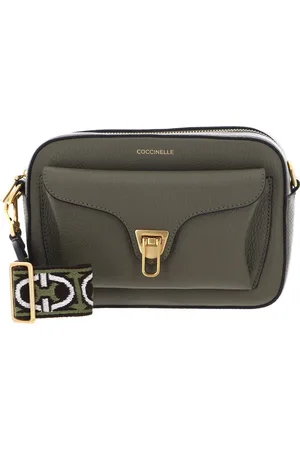 Coccinelle Leren Schoudertas Beat Soft Ribb Crossbody Bag Grained Leather Olijfgroen