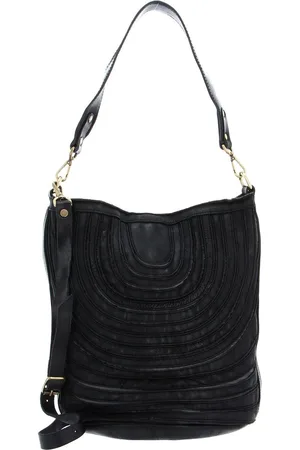 Caterina Lucchi Leren Shopper Schoudertas Stripes Tapiro Shoulder Bag Zwart Blauwgrijs