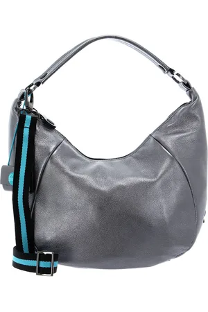 Gabs Leren Schoudertas Penelope TG Splendente Black Bag Zilverkleurig