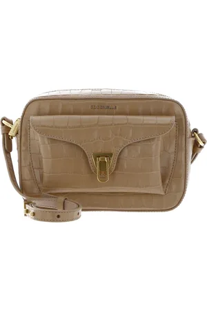 Coccinelle Leren Schoudertas Avondtas Beat Croco Shiny Soft Crossover Bag Beige