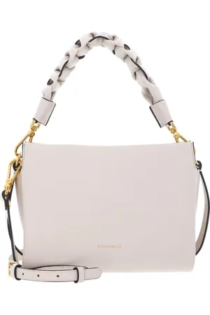 Coccinelle Leren Schoudertas Boheme Grana Double Crossbody Double Grainy Leather Crème