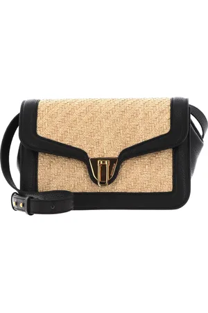 Coccinelle Schoudertas Marvin Twist Rafia Handbag Beige Zwart