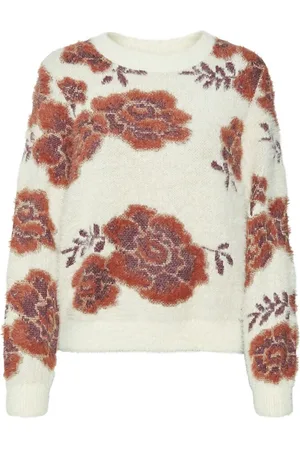 VERO MODA Vmpoilu Newflower Ls Oneck Pullover Red Ochre XS