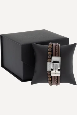 Steel & Barnett ® - Leren armband - heren - Timeless Duo Set - - 22.5 CM