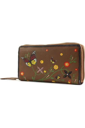 Bruno Banani Leren Portemonnee Butterfly Large Zip Around Bruine Veelkleurig