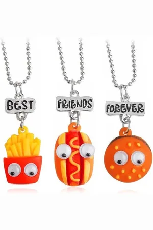 Bixorp Friends BFF Ketting voor 3 met Hot Dog / Hamburger / Frietjes - Vriendschapsketting Meisjes - Best Friends Ketting Vriendschap Cadeau voor Twee