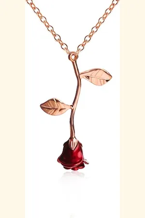 Bixorp Love - Rosé Gouden ketting met Rode Roos - Metalen Rozen ketting - Cadeau voor Dames & Meisjes
