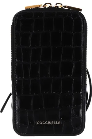 Coccinelle Leren Telefoontasje Flor Croco Hi-Tech Phone Bag Zwart
