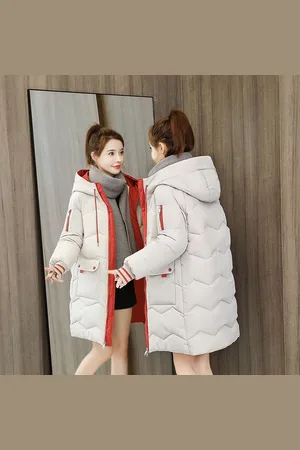 Merkloos Katoenen kleding/halflange dames/losse winterjas/dikke katoenen gewatteerde jas/katoenen gewatteerde jas XL