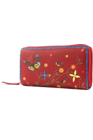 Bruno Banani Leren Portemonnee Butterfly Large Zip Around Rood Veelkleurig