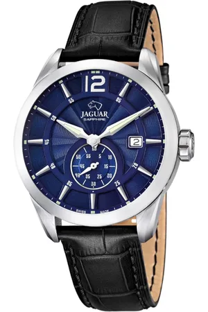 Jaguar J663/2 Heren Horloge - Saffierglas - Roestvrijstaal/Leer - Zilverkleurig - Ø 43 mm - Quartz - Gesp - 10 ATM (zwemmen)