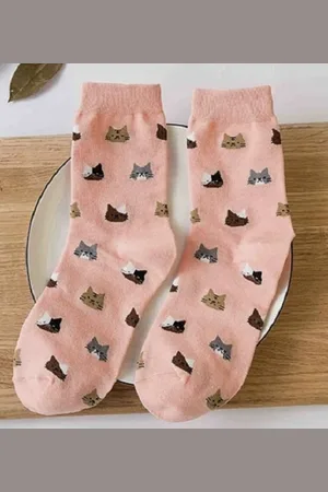 Merkloos Sokken met kattenkopjes kleur Unisex kat - kattensokken maat 36-41
