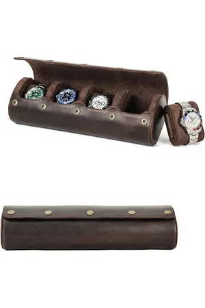 Merkloos Travel Case voor 4 Horloges - Lederen Opbergdoos met Schuifkussens - Draagbare Horloges Organizer