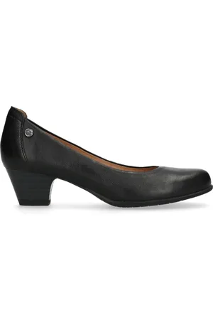 No Stress Dames - Zwarte leren pumps met lage hak