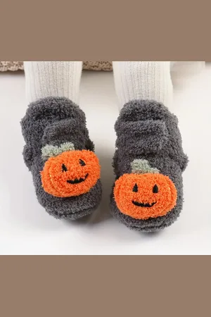 Merkloos Leuke Cartoon Pompoen Pantoffels Voor Baby Meisjes Jongens Peuter, Comfortabele Zachte Warme Slofjes Voor Halloween Party-Slofjes- Herfst- Winter-Lekker warm-Sinterklaas cadeau-Kerst Cadeau-Verjaardag Cadeau-Makkelijk aan te doen-Klittenban