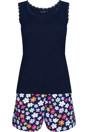 Rebelle Donkerblauwe shortama bloemen -