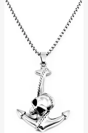 esde2 60cm x 3mm Jasseron Ketting + Ankerhanger met Schedel Heren - Stalen Zilverkleur